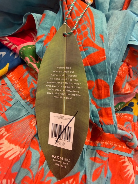 Farm Rio Colorful Tiered Maxi Dress with Deep V Sz Small.  NWT. Box38 - Picture 5 of 6